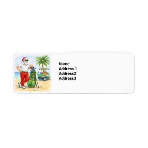 Golf Christmas with Santa Golfing near beach Return Address Label