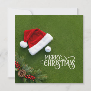 Golf Christmas with Santa hat on green grass  Card