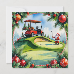 Golf Christmas with Santa riding golf cart