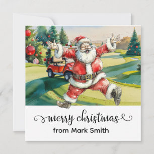 Golf Christmas with Santa riding golf cart