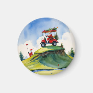 Golf Christmas with Santa riding golf cart Magnet