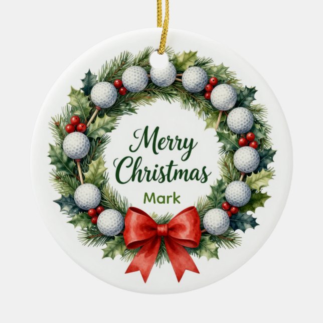 Golf Christmas Wreath  Ceramic Ornament (Front)