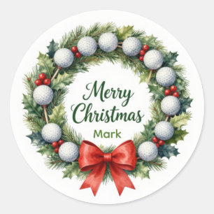 Golf Christmas Wreath Classic Round Sticker