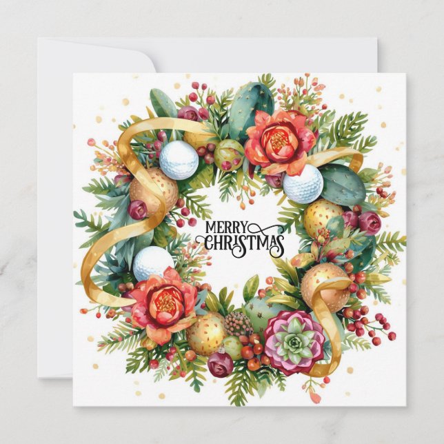 Golf Christmas Wreath for Golfer with golf ball  Card (Front)