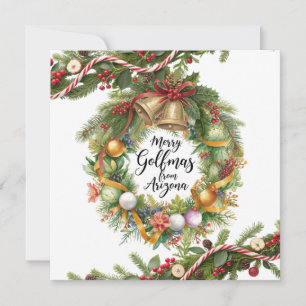 Golf Christmas Wreath for Golfer with golf ball Card