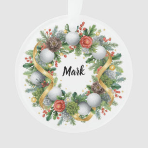 Golf Christmas Wreath with Golfer Name Ornament