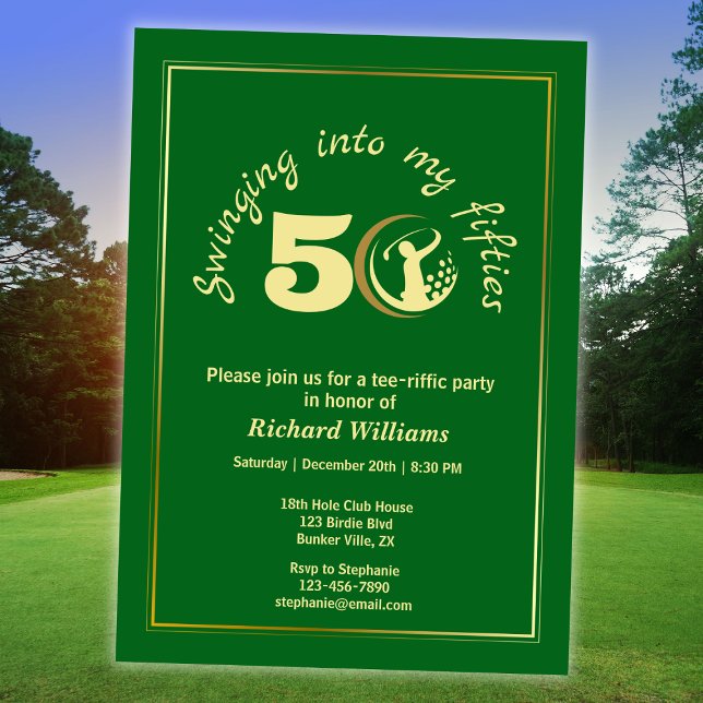Golf Classic Green Golden Player 50th Birthday  Invitation (Creator Uploaded)