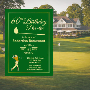 Golf Classic Green Golden Player Men 60th Birthday Invitation