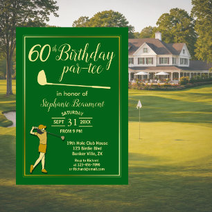 Golf Classic Green Golden Women 60th Birthday Invitation