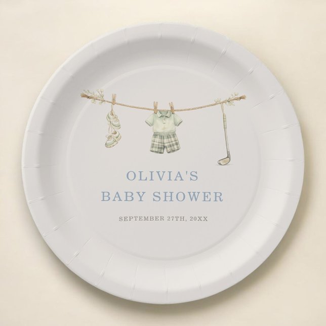Golf Clothesline Baby Shower Party Paper Plate (Creator Uploaded)