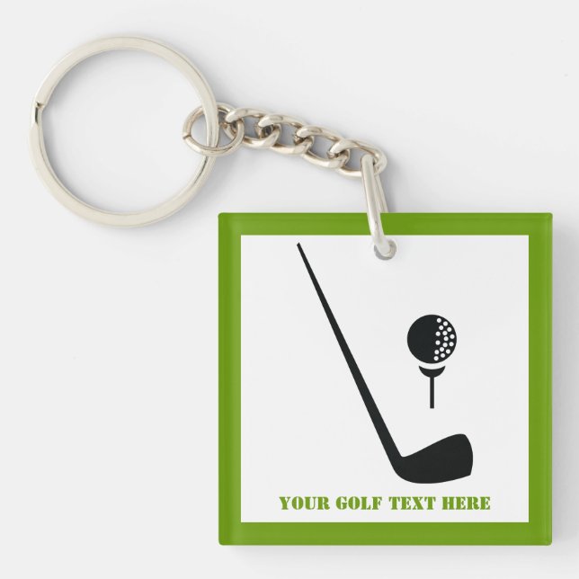 Golf club and ball black, green custom key ring (Front)
