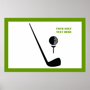 Golf club and ball black, green custom poster