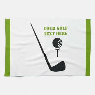 Golf club and ball black, green custom tea towel