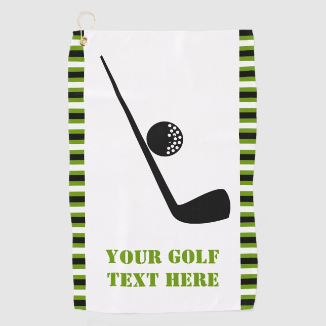 Golf club and ball black, green, white stripes towel (Front)