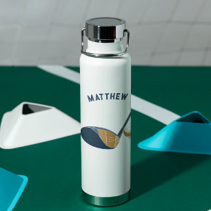 Golf Club and Ball Personalised Golfers Name Water Bottle