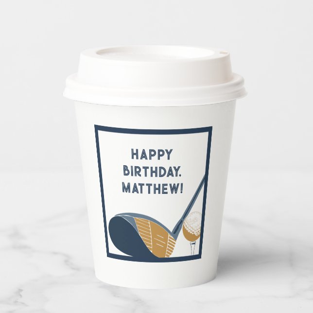 Golf Club and Ball Personalized Golfers Birthday Paper Cups (Front)