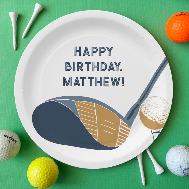 Golf Club and Ball Personalized Golfers Birthday Paper Plate (Creator Uploaded)