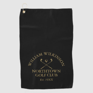 Golf Club and Member Name Black And Gold Towel