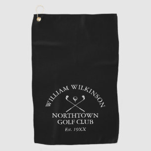 Golf Club and Member Name Black And White Towel
