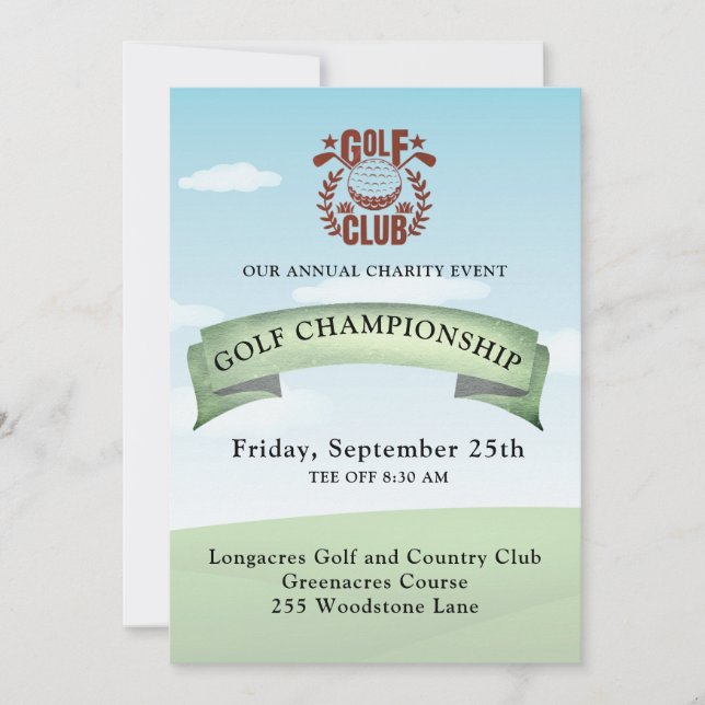 Golf Club Charity Tournament Logo Photo Invitation (Front)