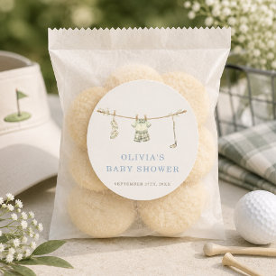 Golf Club Clothesline Baby Shower Favour Classic Round Sticker