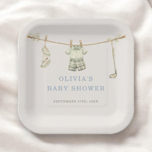 Golf Club Clothesline Baby Shower Party Paper Plate