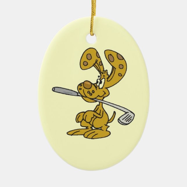 Golf Club Fetching Rabbit Ornament (Front)