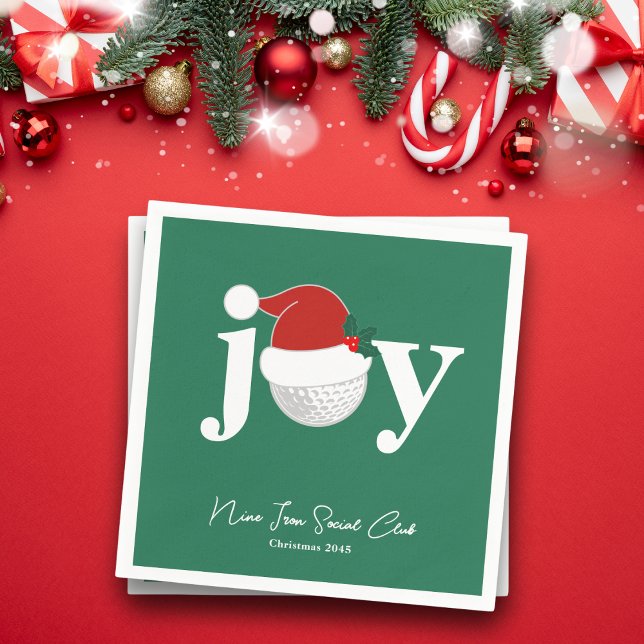 Golf Club Holiday Joy Typography Festive Green Napkin (Modern holiday napkin with a golf twist 🎄
Add your name, club, or event details)