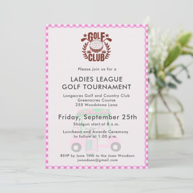 Golf Club Ladies League Tournament Logo  Invitation (Standing Front)