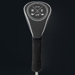 Golf Club logo monogram black leather Head Cover<br><div class="desc">Add a fancy touch to your golf bag with a personalised driver cover! Classic style monogrammed design features a pair of crossed golf clubs with your initials and birth year in white on digital graphic image to simulate a leather texture. To be fancy on the green! For help or custom...</div>