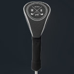 Golf Club logo monogram black leather Head Cover<br><div class="desc">Add a fancy touch to your golf bag with a personalised driver cover! Classic style monogrammed design features a pair of crossed golf clubs with your initials and birth year in white on digital graphic image to simulate a leather texture. To be fancy on the green! For help or custom...</div>