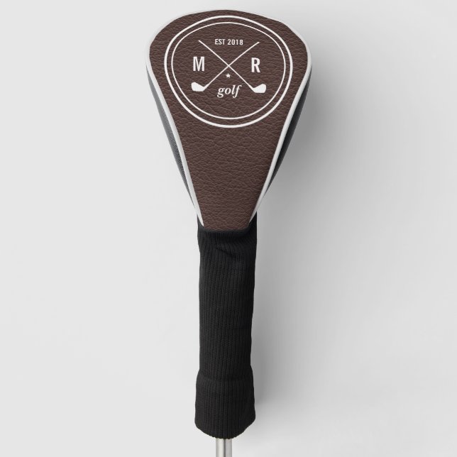 Golf Club logo monogram Brown leather Golf Head Cover (Front)