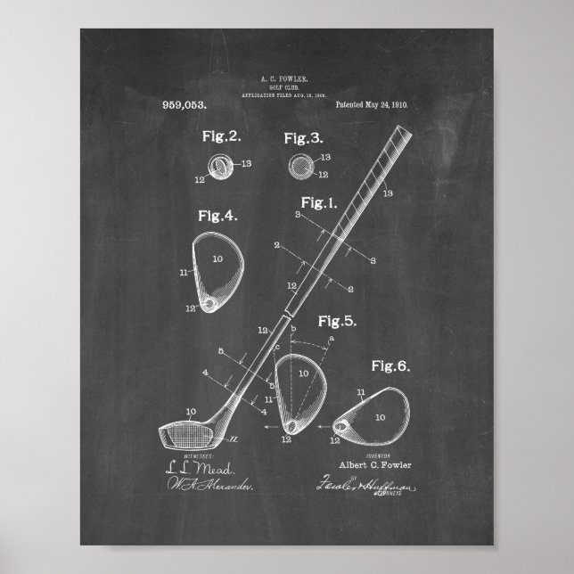Golf-club Patent - Chalkboard Poster (Front)