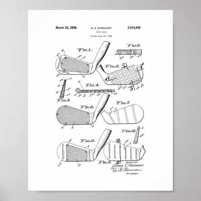Golf Club Patent Poster (Front)
