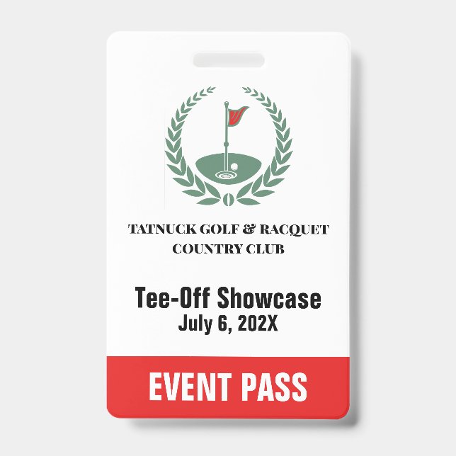 Golf Club Special Tournament Custom Event Pass ID Badge (Front)
