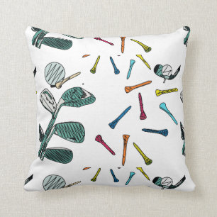 Golf club with colourful tees graphic on white cushion