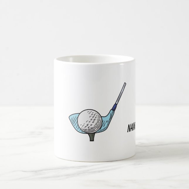 Golf club with golf ball on tee with golfer name coffee mug (Center)