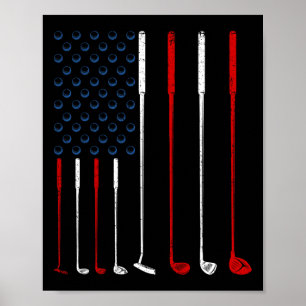 Golf Clubs American Flag Poster
