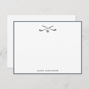 Golf clubs and Ball Grey Flat Thank You Card