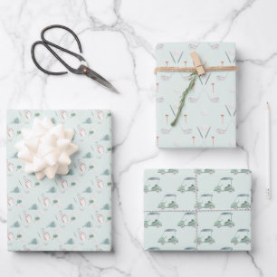 Golf Clubs and Golf Cart Wrapping Paper Sheet