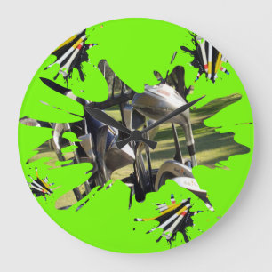 Golf Clubs And Tees Abstract Art, Large Clock
