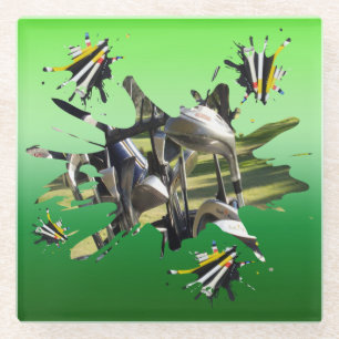 Golf Clubs And Tees Grunge Art, Glass Coaster