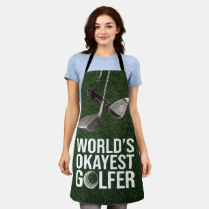 Golf Clubs are on green grass Apron