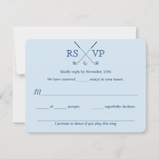Golf Clubs Blue Striped Wedding RSVP Card 4.25x5.5
