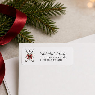 Golf Clubs Christmas Watercolor Elegant Script Return Address Label