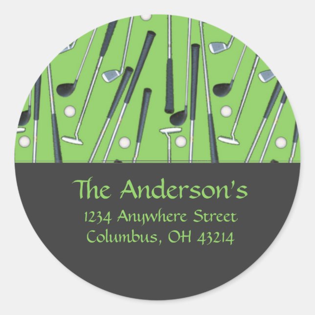 Golf Clubs Design 2 Address Labels/Stickers Classic Round Sticker (Front)