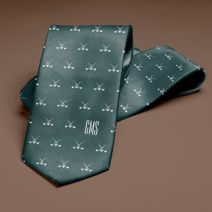 Golf Clubs Monogrammed Dark Green Tie