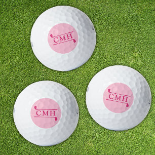 Golf Clubs Monogrammed Modern Bold Hot Pink Balls