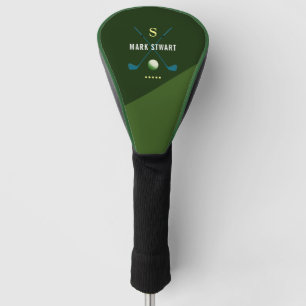 golf clubs, name + initial on green monogrammed head cover