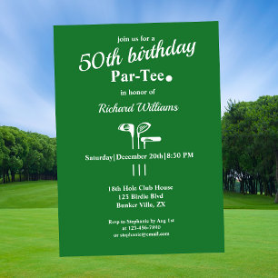 Golf Clubs Par Tee Green White Men's 50th Birthday Invitation